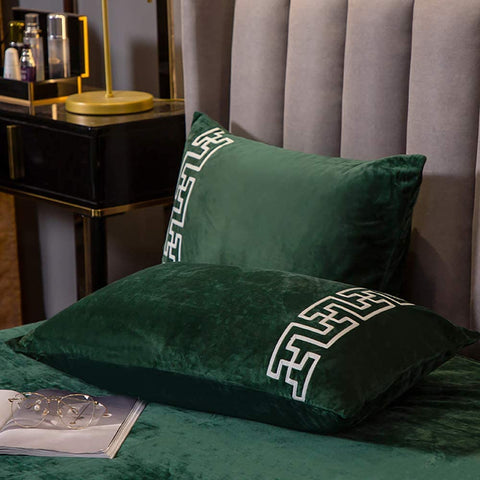 New Luxury Aplic Work Velvet Duvet set  - Green