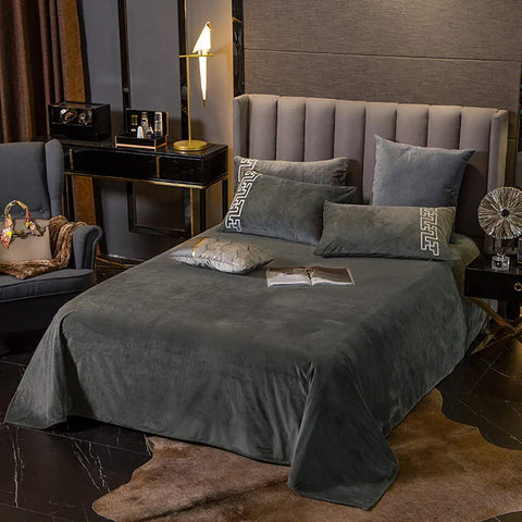 New Luxury Aplic Work Velvet Duvet set  -Silver Grey