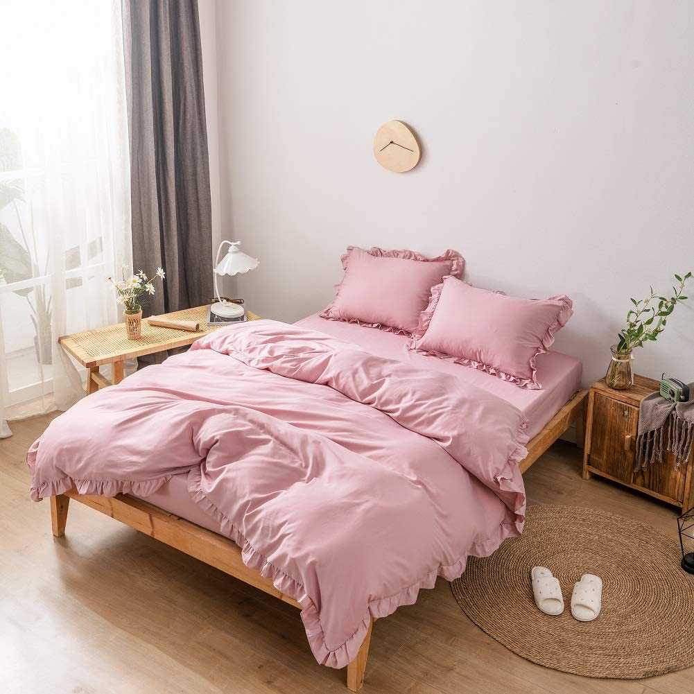 Pink With Ruffles Duvet Set - 4 Pieces