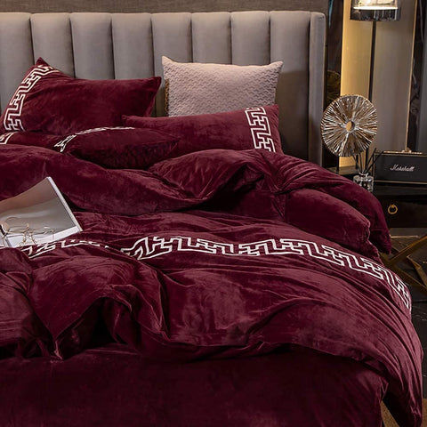 New Luxury Aplic Work Velvet Duvet set - Dark Maroon