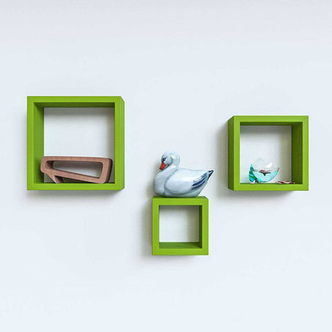 Green Wooden Wall Shelves Set - 3 Pieces