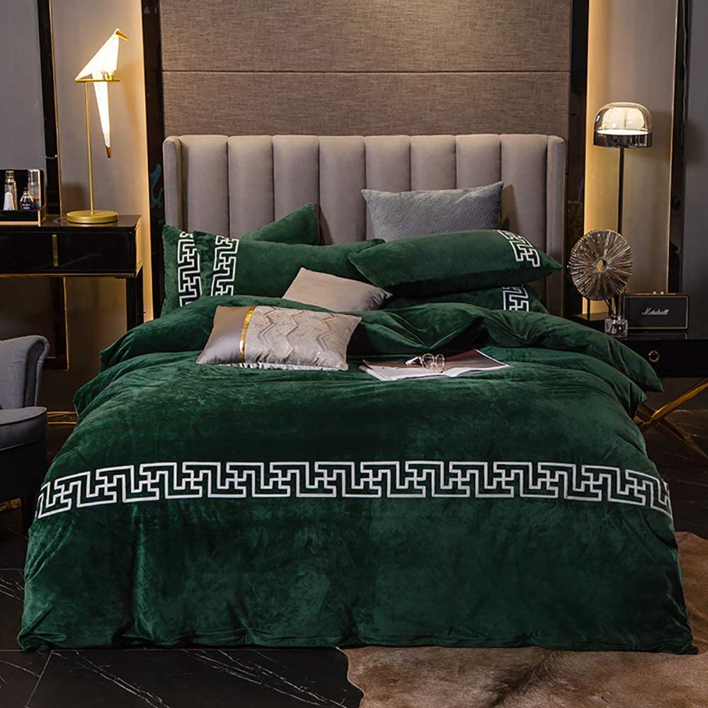 New Luxury Aplic Work Velvet Duvet set  - Green