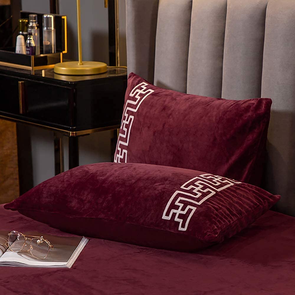New Luxury Aplic Work Velvet Duvet set - Dark Maroon