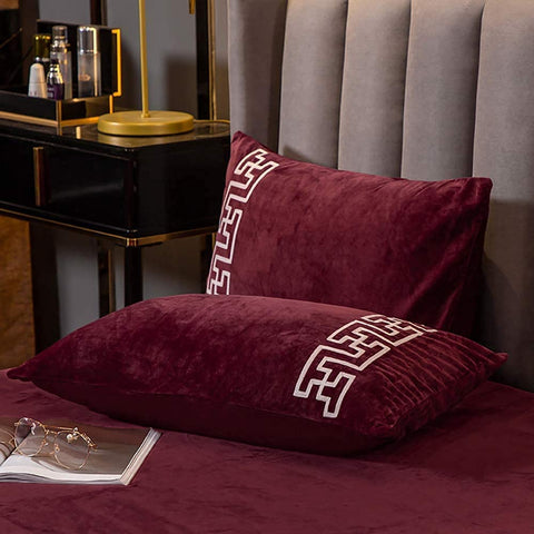 New Luxury Aplic Work Velvet Duvet set - Dark Maroon