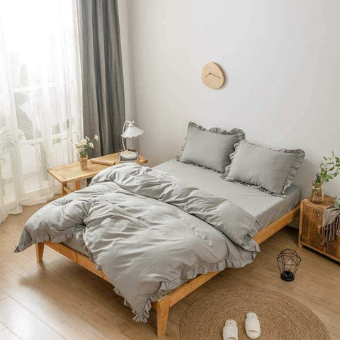 Grey With Ruffles Duvet Set - 4 Pieces