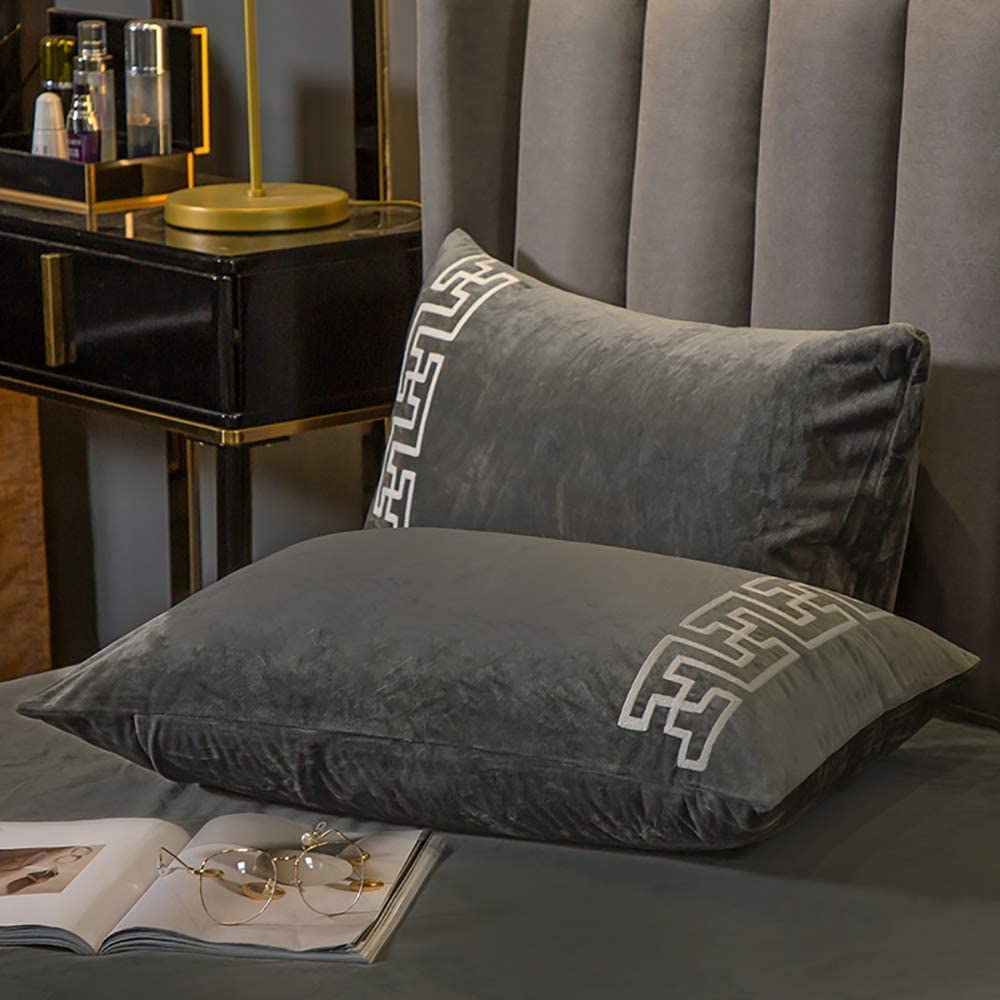 New Luxury Aplic Work Velvet Duvet set  -Silver Grey