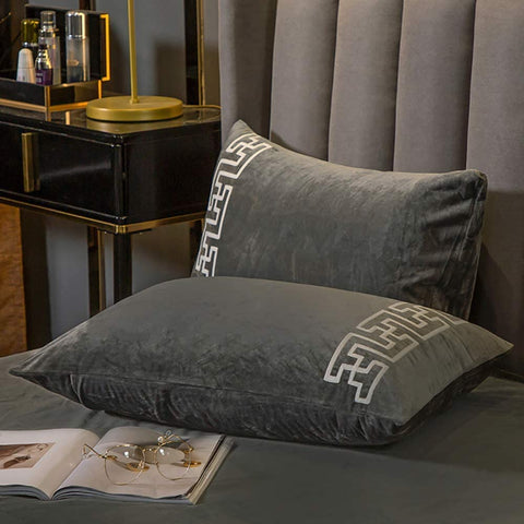 New Luxury Aplic Work Velvet Duvet set  -Silver Grey