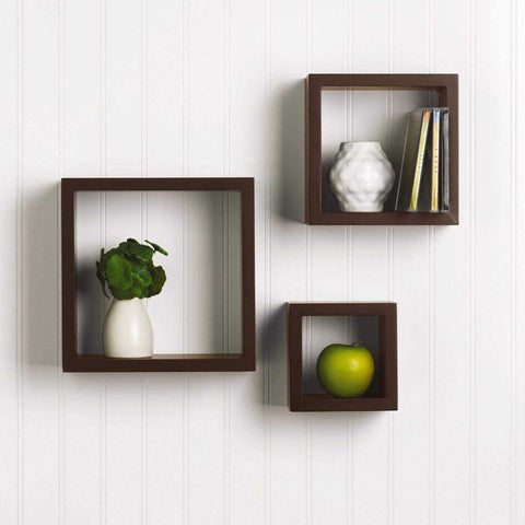 Brown Wooden Wall Shelves Set - 3 Pieces