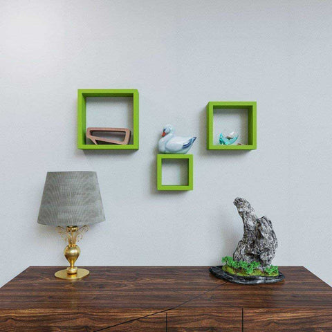 Green Wooden Wall Shelves Set - 3 Pieces