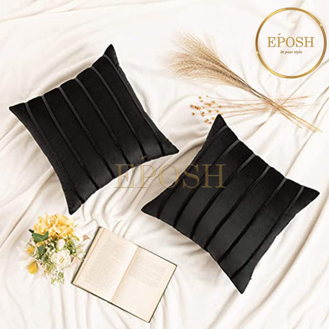 Pack of 2 Velvet Decorative Square Cushion -Black