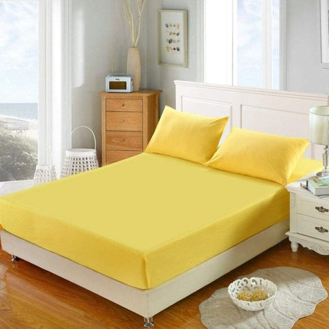 Rich Cotton Fitted Sheet with Pillow covers - Yellow