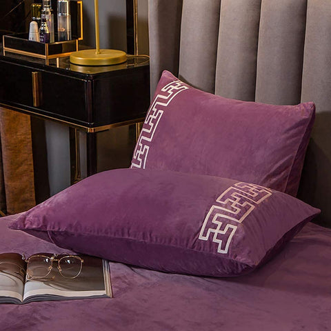 New Luxury Aplic Work Velvet Duvet set   - Light Purple