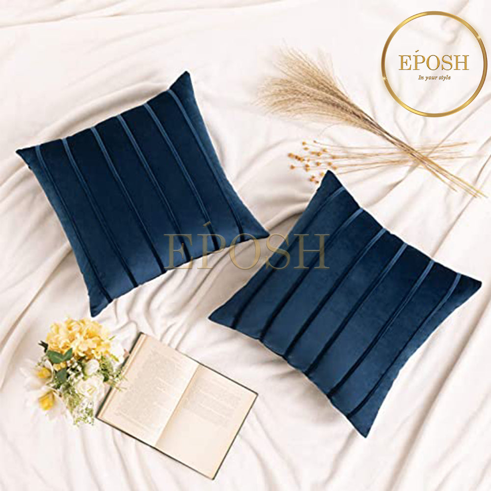Pack of 2 Velvet Decorative Square Cushion -Navy