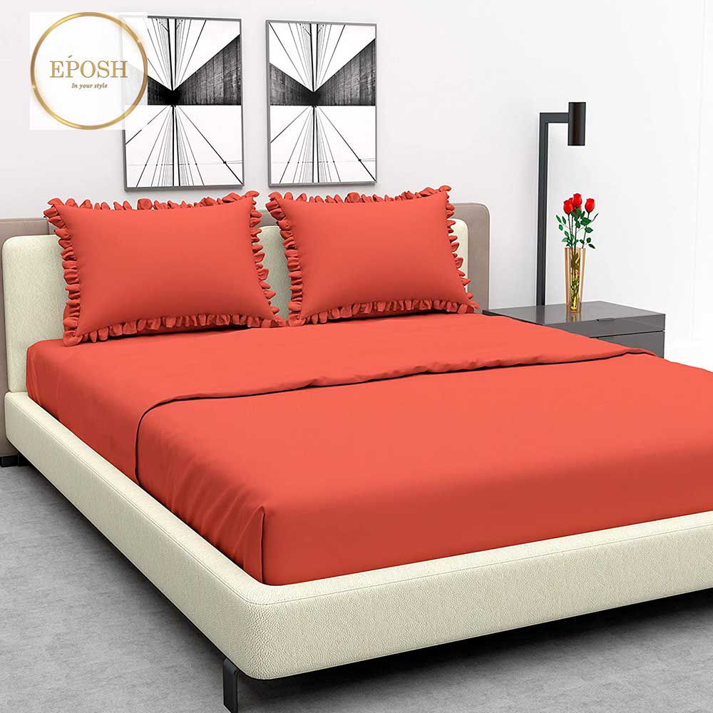 Rich Cotton Fitted Sheet with Ruffle Pillow covers - Orange