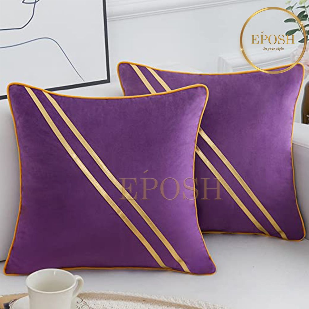 Pack of 2 Velvet Decorative Diagonal Line  Square Cushion - Purple