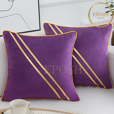 Pack of 2 Velvet Decorative Diagonal Line  Square Cushion - Purple