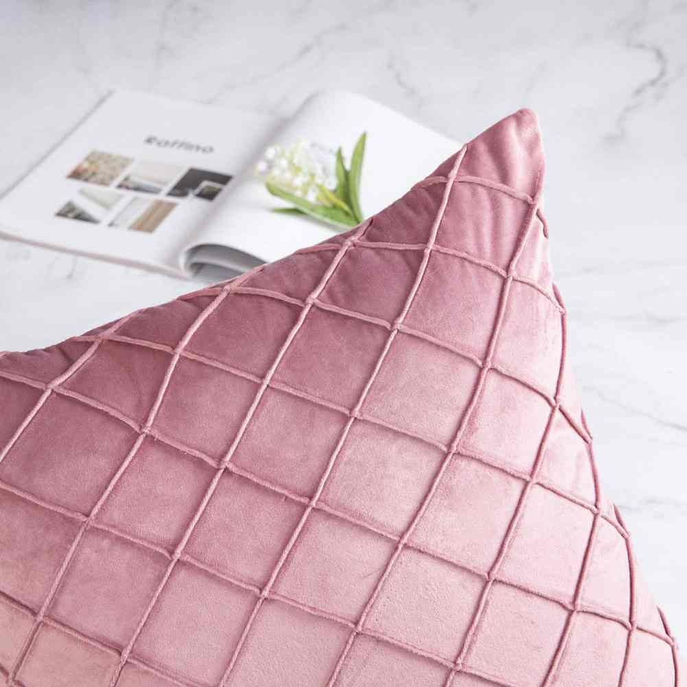 Pack of 2 Velvet Decorative Pleated Square Cushion -  Pink