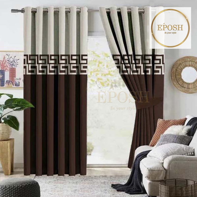 2 Pieces Premium splendid velvet curtain & 2 Belts (Brown/Light Grey)