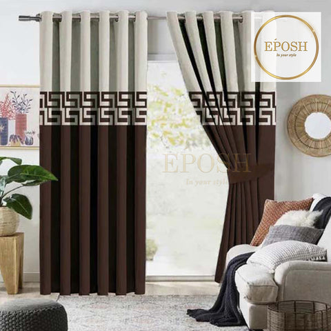 2 Pieces Premium splendid velvet curtain & 2 Belts (Brown/Light Grey)