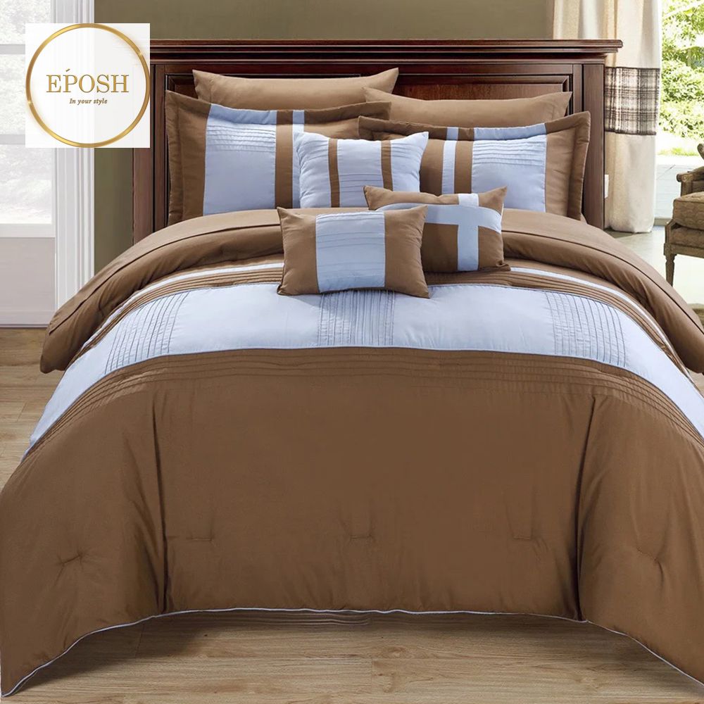 Luxury Pleated Duvet Set - Brown and Light Purple
