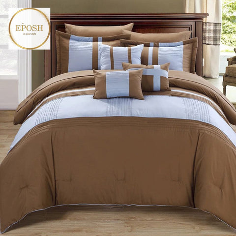 Luxury Pleated Duvet Set - Brown and Light Purple