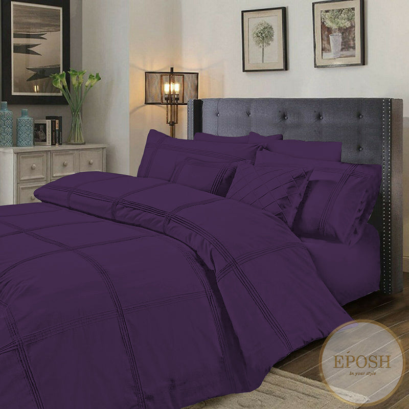 Exotic Embellish Box Pleated Duvet Set - Purple