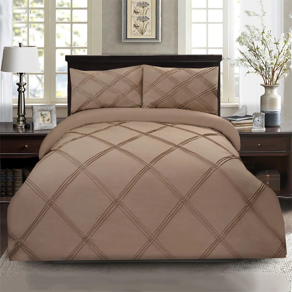 Exotic Embellish 3 Row Cross Pleated Duvet Set - Hazelnut