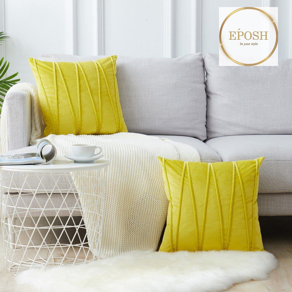 Pack of 2 Velvet Decorative Square Cushion-Yellow