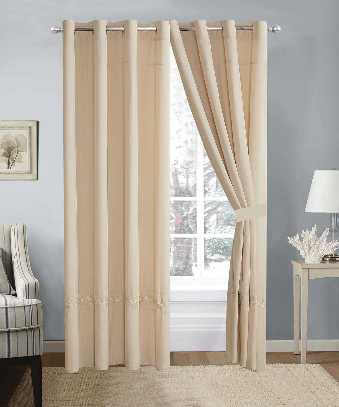 2 Pieces Elegant Embroidered Curtains - Ivory