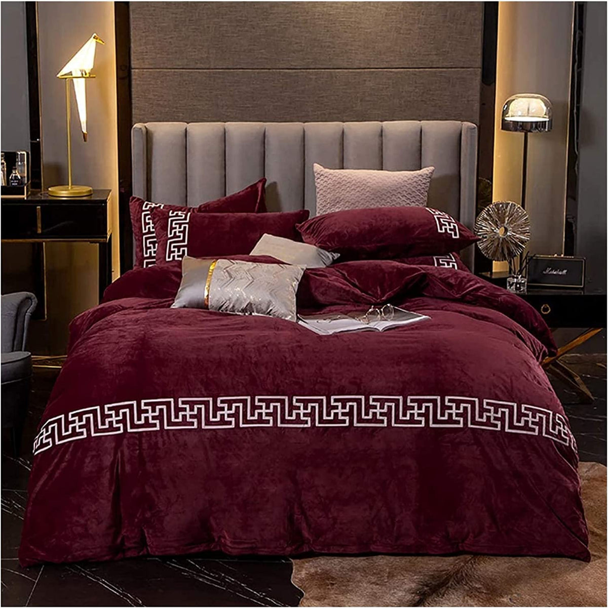 New Luxury Aplic Work Velvet Duvet set - Dark Maroon