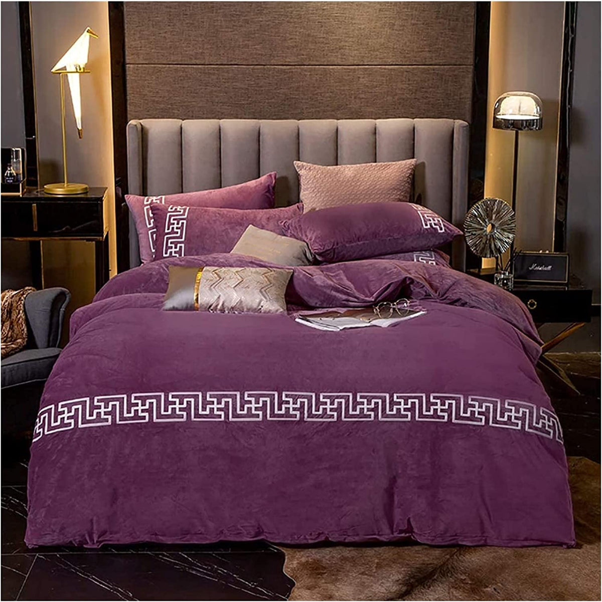 New Luxury Aplic Work Velvet Duvet set   - Light Purple
