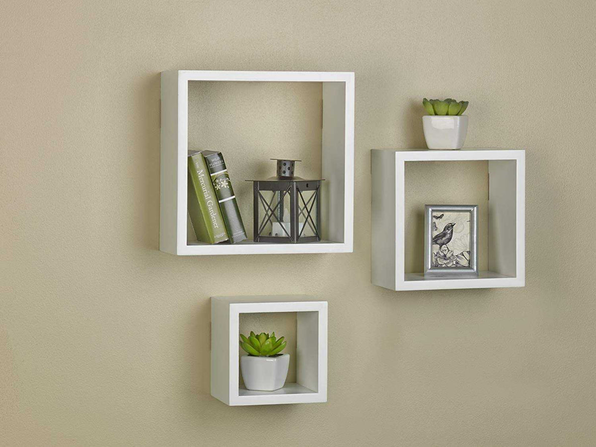 White Wooden Wall Shelves Set - 3 Pieces
