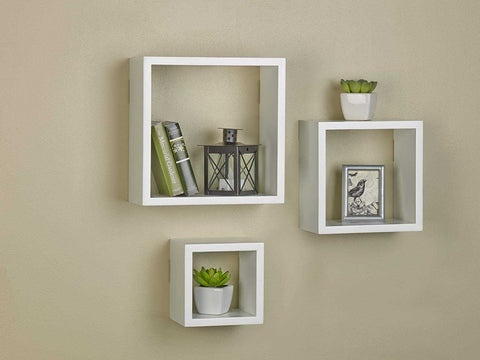 White Wooden Wall Shelves Set - 3 Pieces