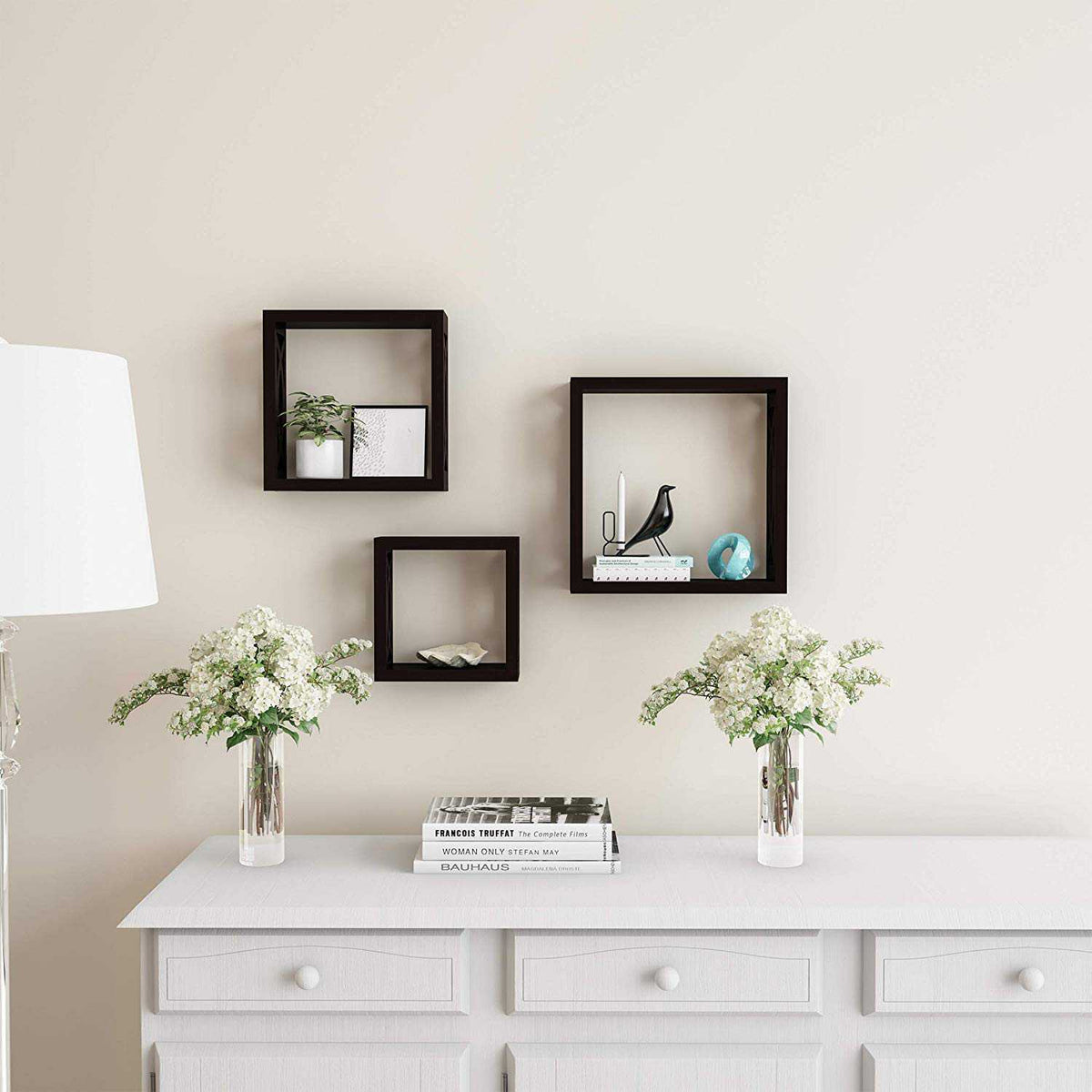 Black Wooden Wall Shelves Set - 3 Pieces