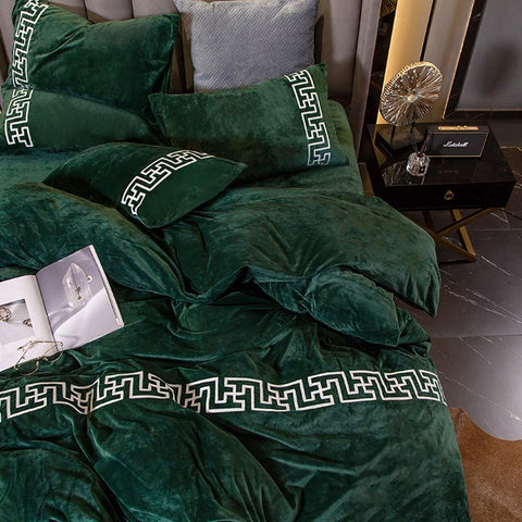 New Luxury Aplic Work Velvet Duvet set  - Green