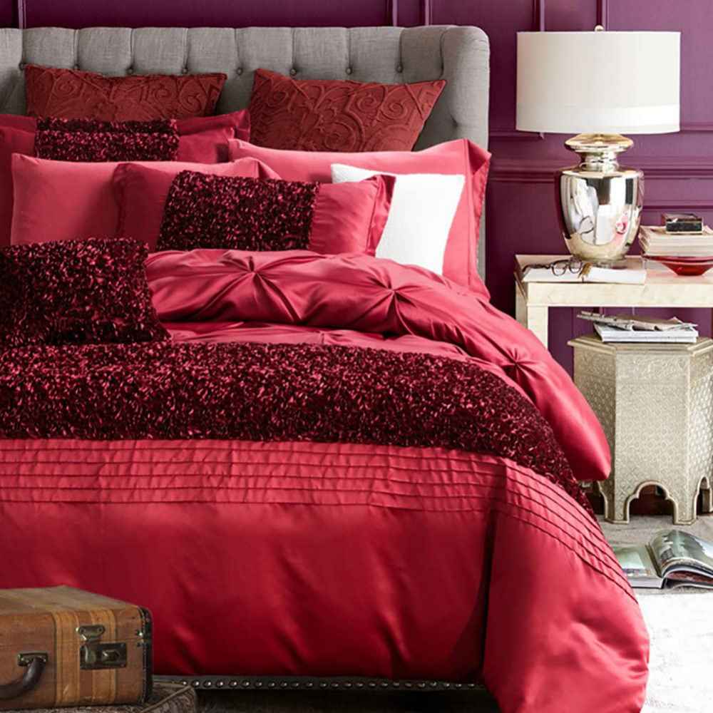 Elegant Look Red Bridal Quilt Set  - 12 Pieces Set with Free Quilt Filling