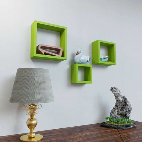 Green Wooden Wall Shelves Set - 3 Pieces