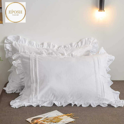White With Ruffles and pleats Duvet Set - 5 Pieces