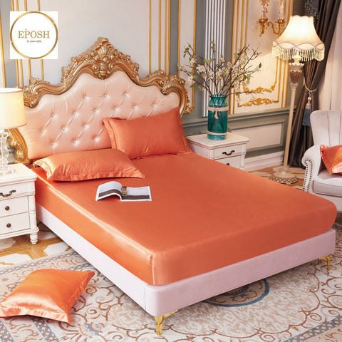 Silk Fitted Sheet with Pillow covers - Orange