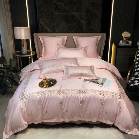 Luxury Embroidered Duvet Set-Light Pink