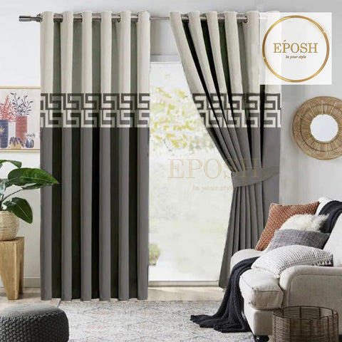 2 Pieces Premium splendid velvet curtain & 2 Belts (Grey/Light Grey)