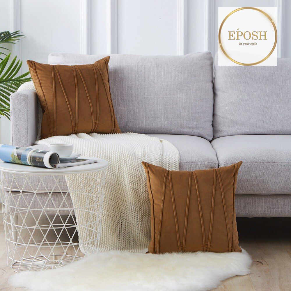 Pack of 2 Velvet Decorative Square Cushion-Brown