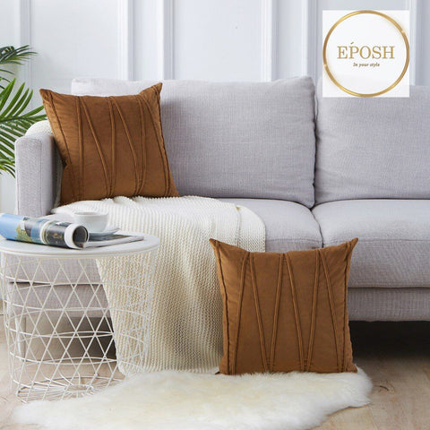 Pack of 2 Velvet Decorative Square Cushion-Brown