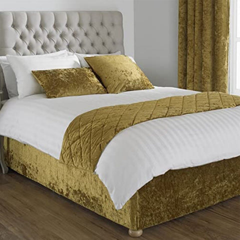 Crushed Velvet Bed Runner with 2 cushion covers Olive Green