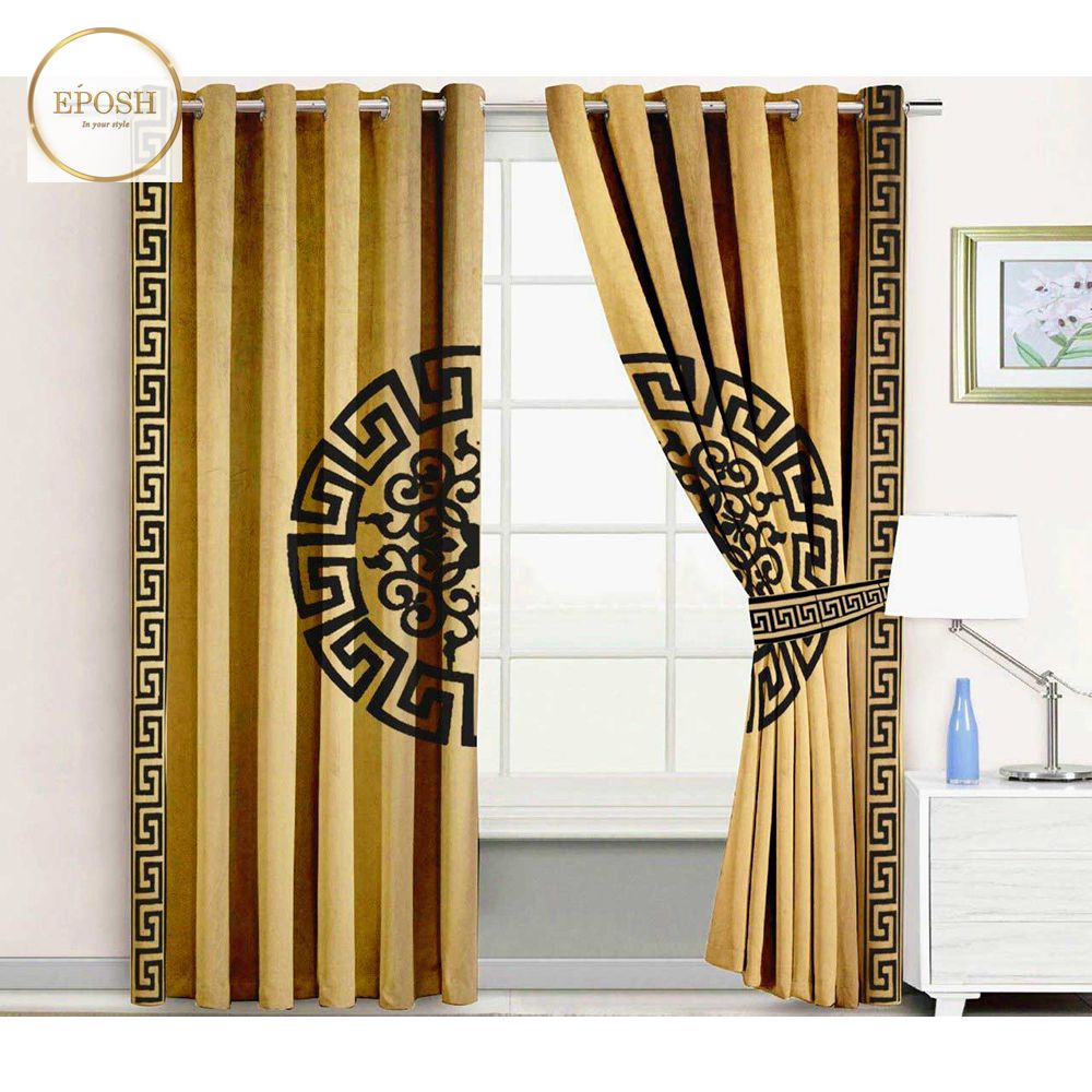 2 Pieces Premium splendid velvet curtain Panels & 2 Belts (Gold/Black)