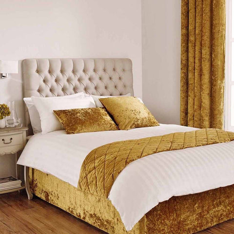 Crushed Velvet Bed Runner with 2 cushion covers Mustard
