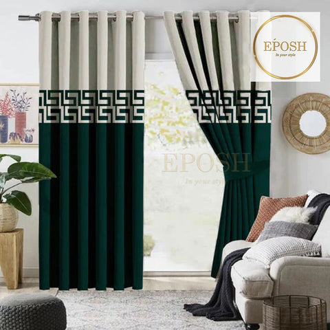 2 Pieces Premium splendid velvet curtain & 2 Belts (Green/Light Grey)
