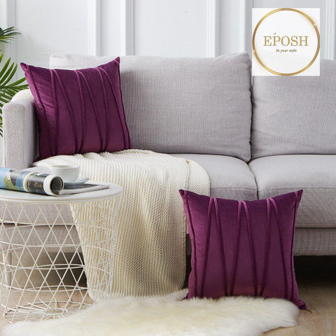 Pack of 2 Velvet Decorative Square Cushion-Plum