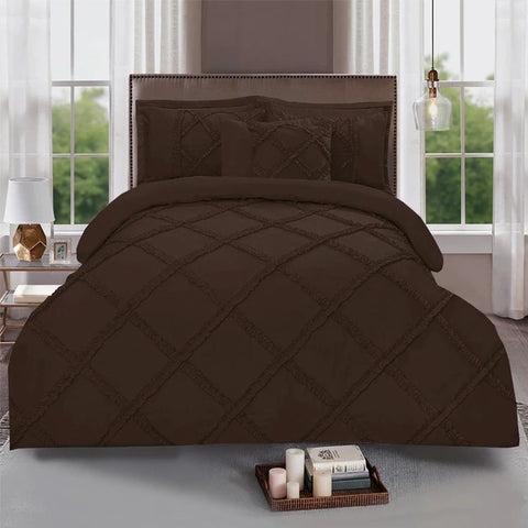 Ruffled Cross Pleated Duvet Set - Brown