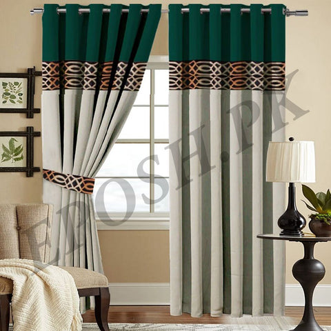 Luxury Velvet Curtains - Green And Light Grey